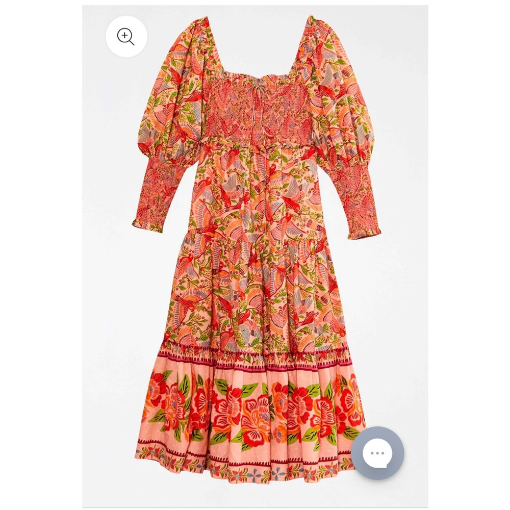 NWT Farm Rio Pink Macaw Flight Smocked Top Long Sleeve Maxi Dress 💖